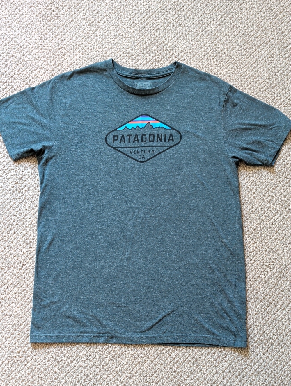Patagonia Men’s Blue Heather Logo Short Sleeve Tee Ventura CA L